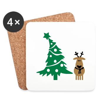renne et l'arbre de Noël - Dessous de verre (lot de 4) - blanc - Devant