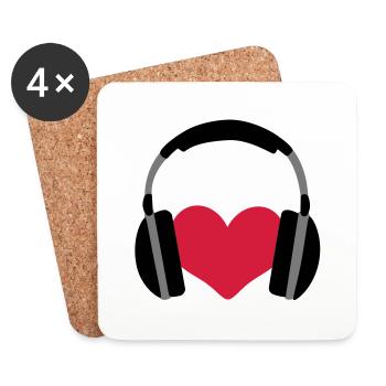 Liebe Musik Herz Kopfhörer - Untersetzer (4er-Set) - Weiß - Vorne