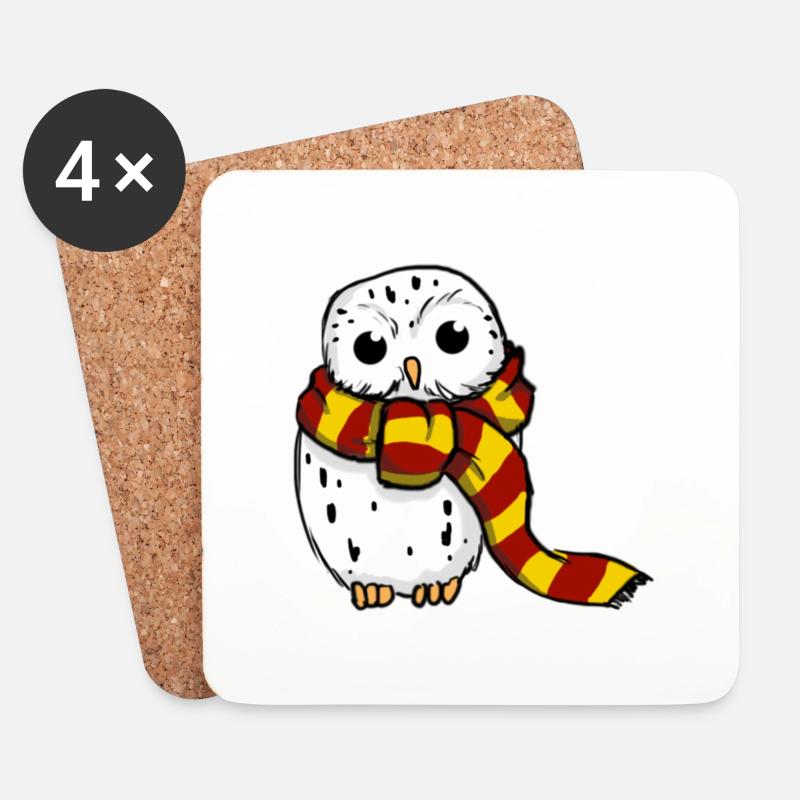 Schneeeule - Rot-Gelb - Untersetzer (4er-Set) - Weiß