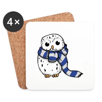 Schneeeule Blau-Weiß - Untersetzer (4er-Set) - Weiß - Vorne