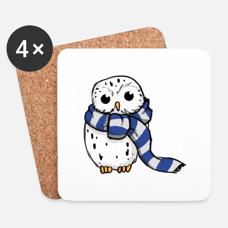 Schneeeule Blau-Weiß - Untersetzer (4er-Set) - Weiß