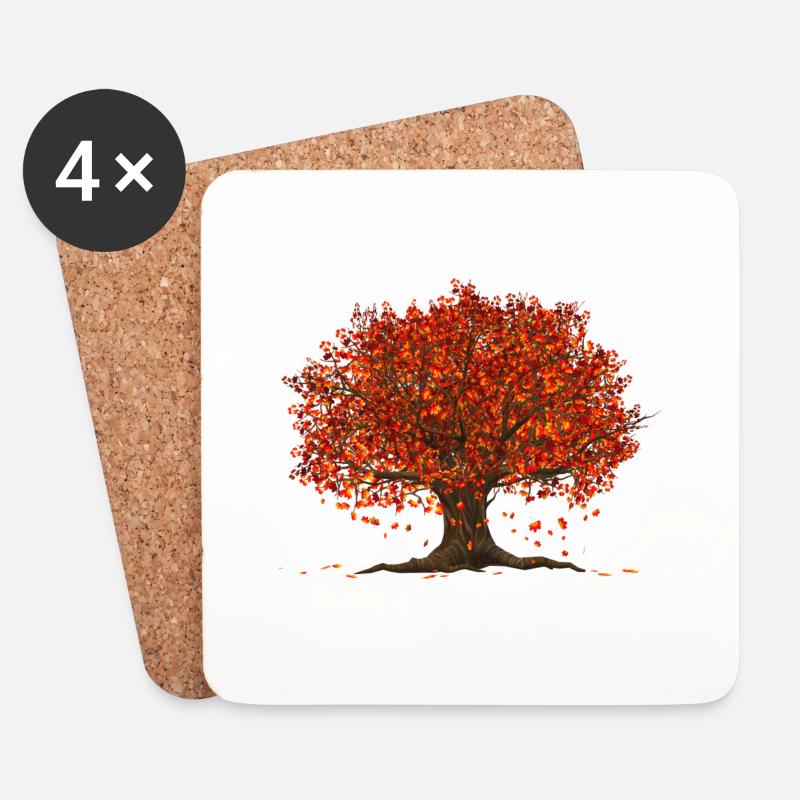 Baum - Herbst - Bunt - Jahreszeit - Untersetzer (4er-Set) - Weiß