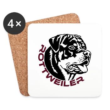 570 Rottweiler chien - Dessous de verre (lot de 4) - blanc - Devant