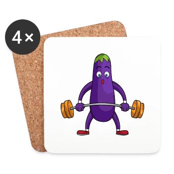 Aubergine Gemüse Gesund Geschenk Gewichte heben - Untersetzer (4er-Set) - Weiß - Vorne