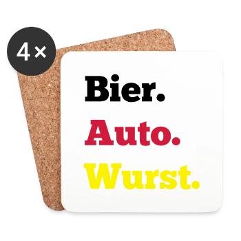 Bier Auto Wurst - Untersetzer (4er-Set) - Weiß - Vorne