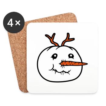 schneemann gesicht kopf cool winter weihnachten ka - Untersetzer (4er-Set) - Weiß - Vorne