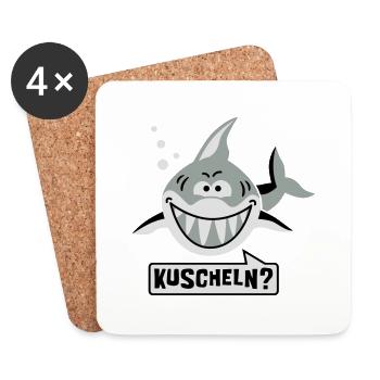 Kuschel Hai - Free Hugs - Gratis Umarmung - 3C - Untersetzer (4er-Set) - Weiß - Vorne
