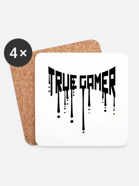 drop true gamer graffiti gamble text logo nerd - Coasters (set of 4) - white