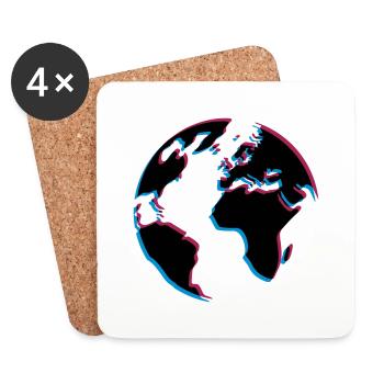 3d terre planète monde continents carte lande mer - Dessous de verre (lot de 4) - blanc - Devant