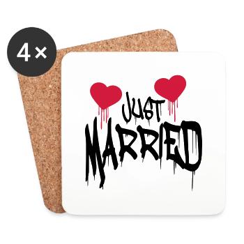 Logo Just married herzblut drôle - Dessous de verre (lot de 4) - blanc - Devant