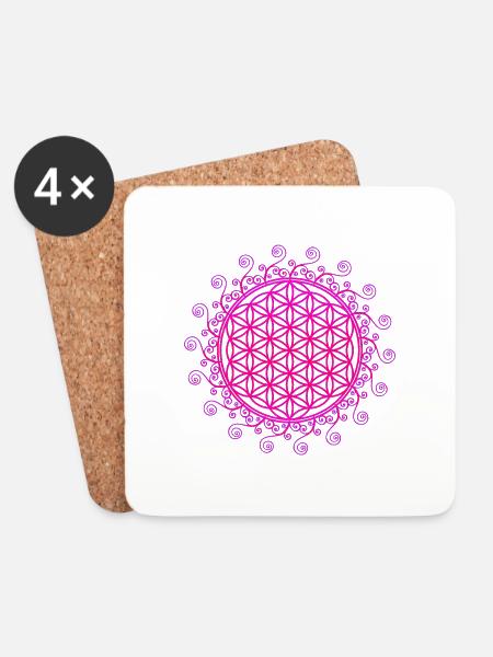 Blume des Lebens, Spiritualität, Chakra, Yoga, Zen - Untersetzer (4er-Set) - Weiß