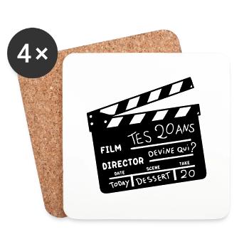 20 ans clap cinema anniversaire - Dessous de verre (lot de 4) - blanc - Devant