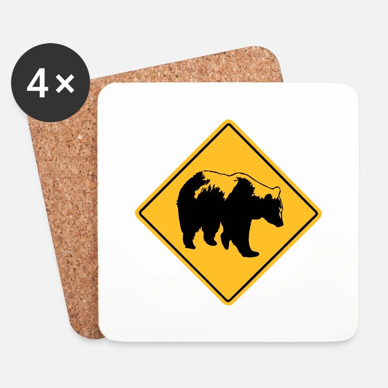 Grizzly Road Sign - Untersetzer (4er-Set) - Weiß