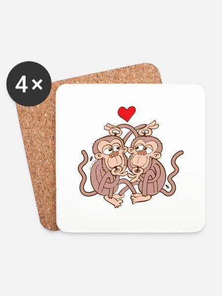 Monkeys Eating Lice and Falling in Love - Coasters (set of 4) - white