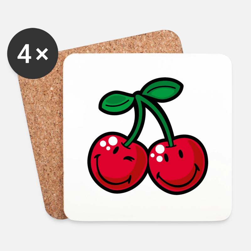 Smiley Cherries - Coasters (set of 4) - white