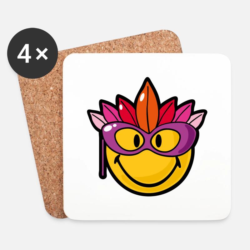 Smiley Mardi Gras - Untersetzer (4er-Set) - Weiß