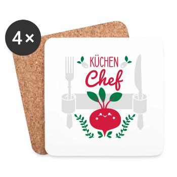 Küchenchef - Köchin - Koch - Barbecue - Grill - 3C - Untersetzer (4er-Set) - Weiß - Vorne