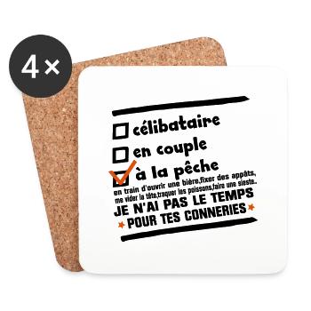 PAS LE TEMPS je suis a la pêche - Dessous de verre (lot de 4) - blanc - Devant