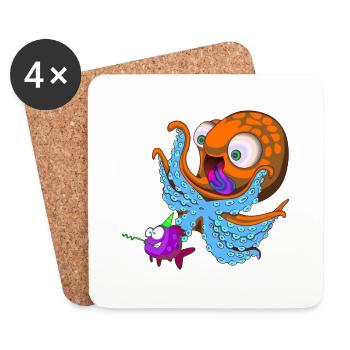 Octopus birthday fish - Coasters (set of 4) - white - Front