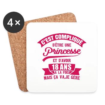 anniversaire de 18 ans. Princesse, fille, cadeau - Dessous de verre (lot de 4) - blanc - Devant