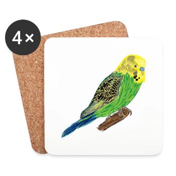Gelber Wellensittich / Yellow Budgie I - Untersetzer (4er-Set) - Weiß - Vorne
