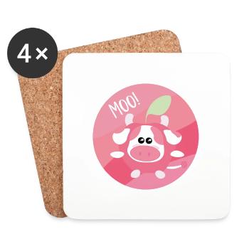 Jolie vache pomme rose - Dessous de verre (lot de 4) - blanc - Devant