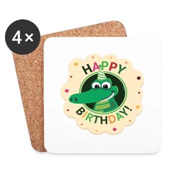 Happy Birthday | Geburtstag | Krokodil - Untersetzer (4er-Set) - Weiß - Vorne
