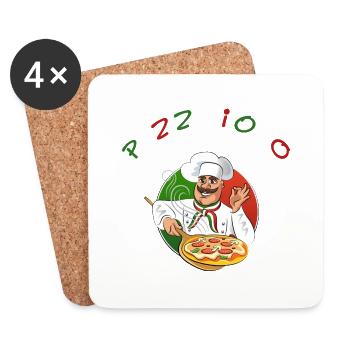 Pizzabäcker Pizzaiolo Pizza - Dessous de verre (lot de 4) - blanc - Devant