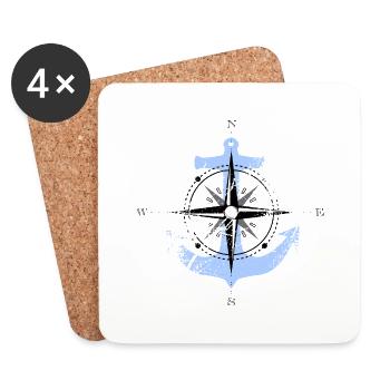 Compass rose and anchor, compass, maritime motif - Coasters (set of 4) - white - Front
