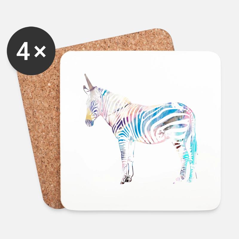 Zebra, enhörning, färgstark, illustration, graffiti - Underlägg (4-pack) - vit