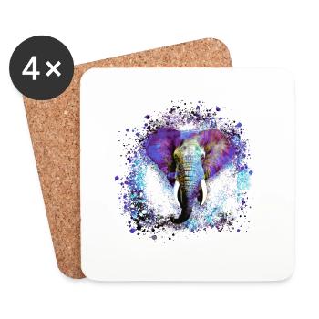 éléphant,coloré,peinture,coloré,aquarelle,graffiti - Dessous de verre (lot de 4) - blanc - Devant