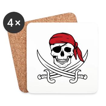 Pirate tête de pirate cache-oeil - Dessous de verre (lot de 4) - blanc - Devant