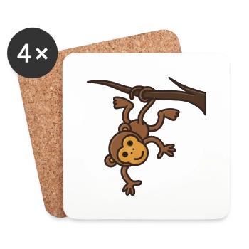 Little cute monkey is hanging on the tree - Coasters (set of 4) - white - Front