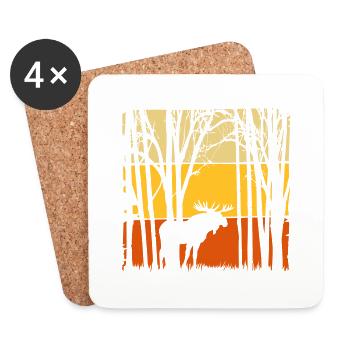 Coucher de soleil avec l’orignal dans la nature forestière - Dessous de verre (lot de 4) - blanc - Devant