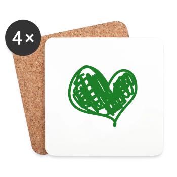 cœur vert - Dessous de verre (lot de 4) - blanc - Devant