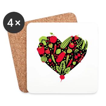 Coeur de fruits et légumes Nourriture végétarienne végétalienne 2 - Dessous de verre (lot de 4) - blanc - Devant