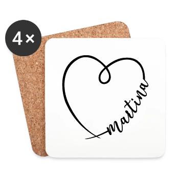 Martina Nom Prénom Dessin du cœur - Dessous de verre (lot de 4) - blanc - Devant