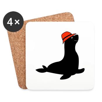 seal fishing hat - Coasters (set of 4) - white - Front