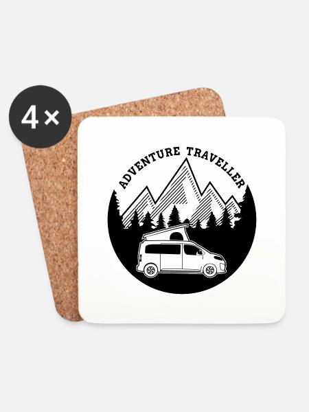 Adventure Traveller Campster Van - Coasters (set of 4) - white