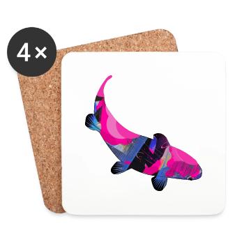 koi, carpe koï, poisson, coloré, rose - Dessous de verre (lot de 4) - blanc - Devant