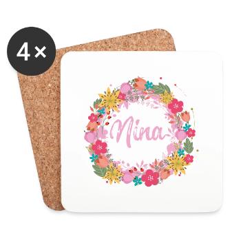 nina,blumen,blumenkranz,floral,illustration - Untersetzer (4er-Set) - Weiß - Vorne