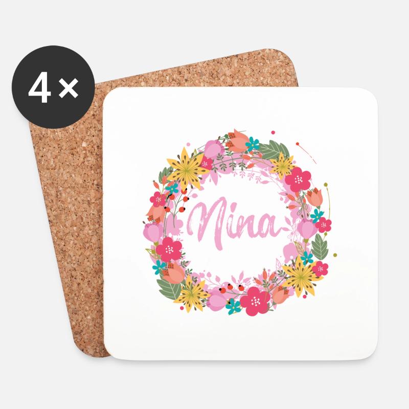 nina,blumen,blumenkranz,floral,illustration - Untersetzer (4er-Set) - Weiß