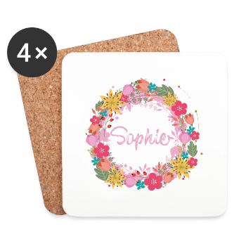 sophie,flowers,flower wreath,floral,illustration - Coasters (set of 4) - white - Front