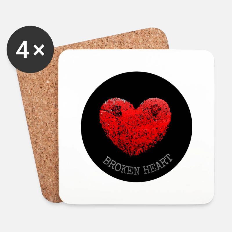 Broken Heart / Gebrochenes Herz - Untersetzer (4er-Set) - Weiß