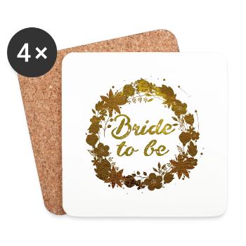 bride to be,flowers,flower wreath,floral,gold - Coasters (set of 4) - white - Front