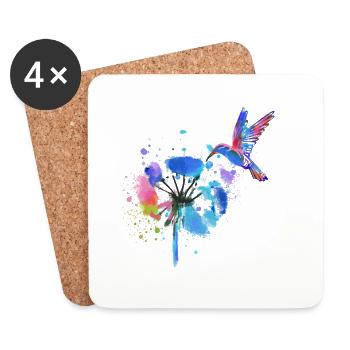 hummingbird,graffiti,painting, flowers,bird,flower,colorful - Coasters (set of 4) - white - Front
