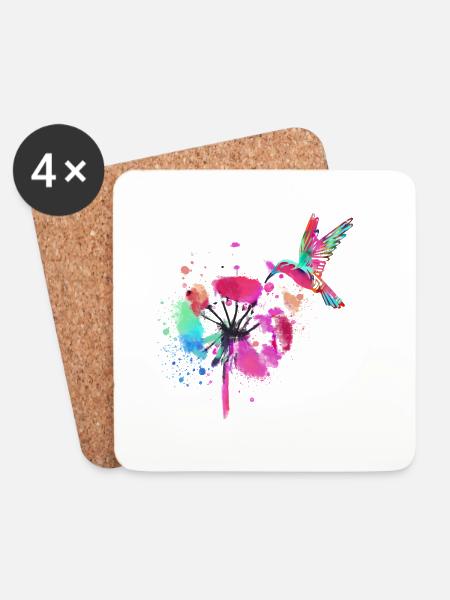 kolibri,graffiti ,malerei, blumen,vogel,blume,bunt - Untersetzer (4er-Set) - Weiß