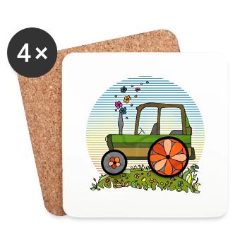 Tracteur - Dessous de verre (lot de 4) - blanc - Devant