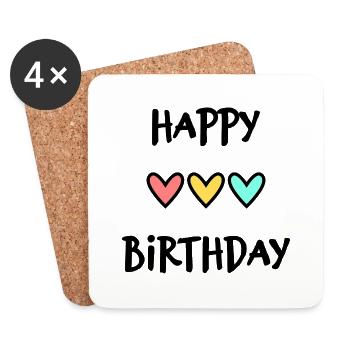 ANNIVERSAIRE. HAPPY BIRTHDAY. JOYEUX ANNIVERSAIRE. - Dessous de verre (lot de 4) - blanc - Devant