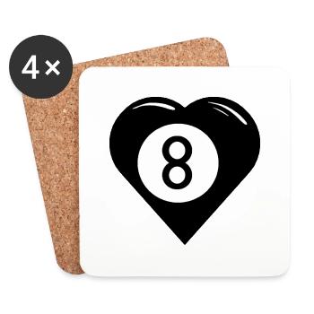 Billard Coeur (Snooker, Billard), Ball-8 - Dessous de verre (lot de 4) - blanc - Devant